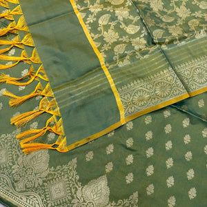 Green Zari Satin Silk Banarasi Suit