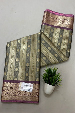 Grey and Baby Pink Tissue Silk Banarasi Saree