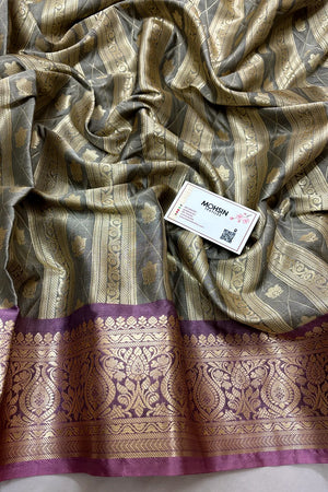 Grey and Baby Pink Tissue Silk Banarasi Saree