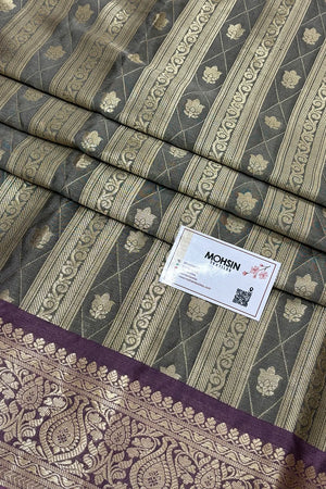 Grey and Baby Pink Tissue Silk Banarasi Saree