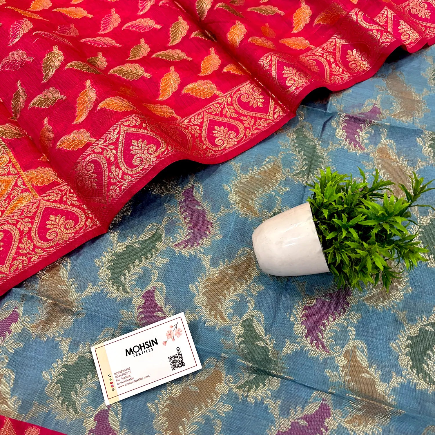 Grey and Pink Resham Banarasi Silk Suit