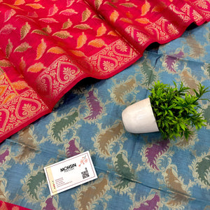 Grey and Pink Resham Banarasi Silk Suit