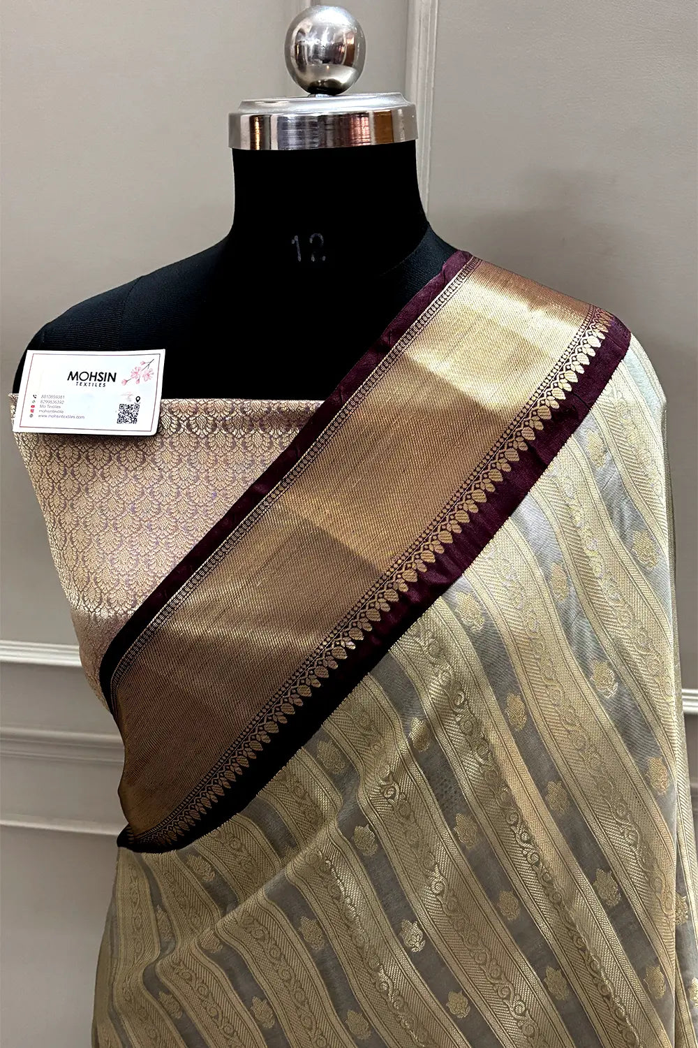 Grey and Wine Tissue Silk Banarasi Saree