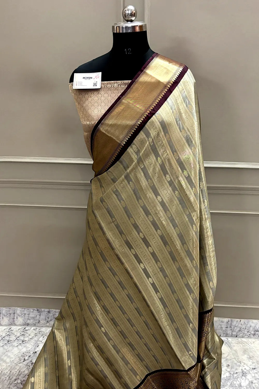 Grey and Wine Tissue Silk Banarasi Saree