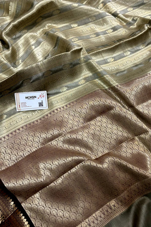 Grey and Wine Tissue Silk Banarasi Saree