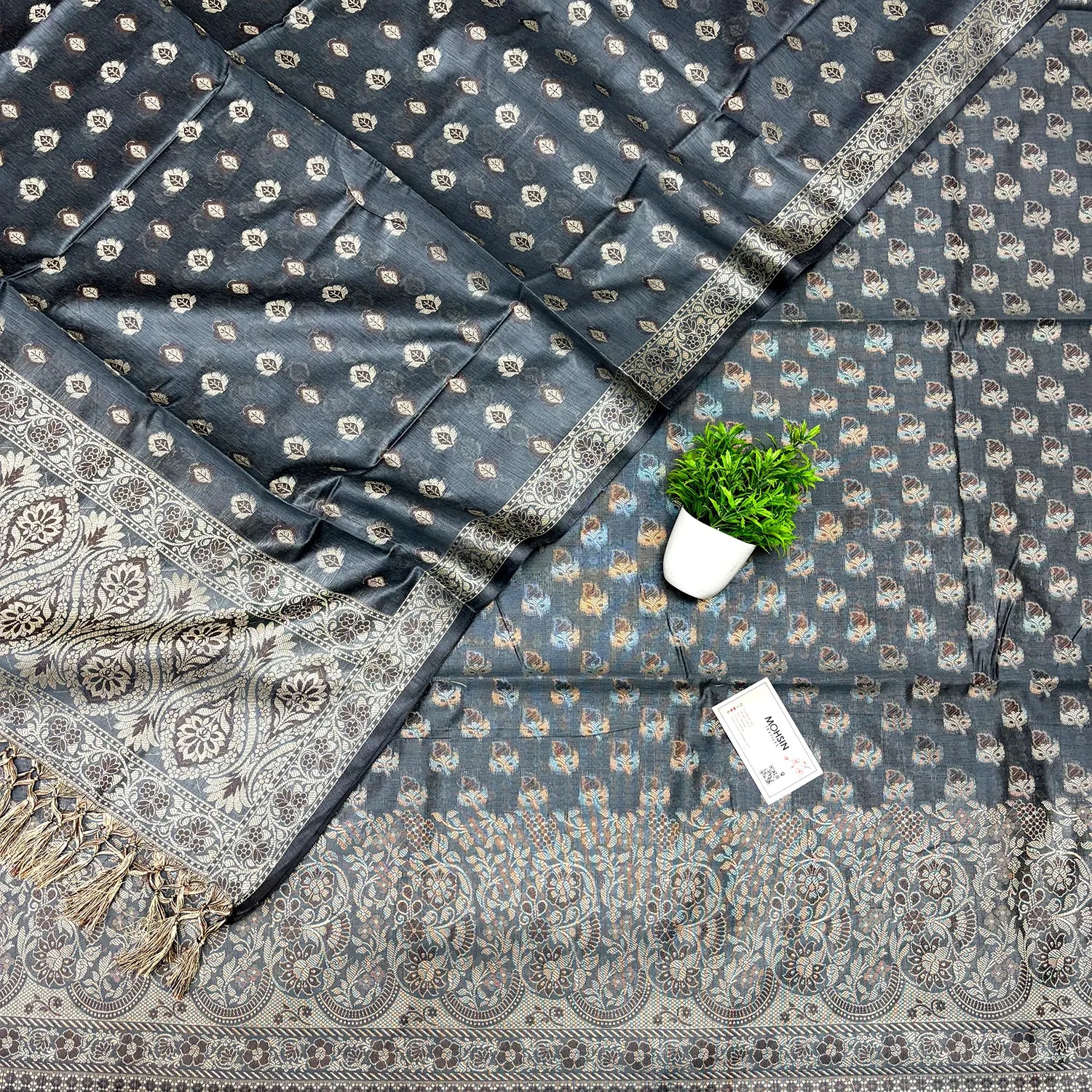 Grey Angoori Buti Cotton Silk Banarasi Suit