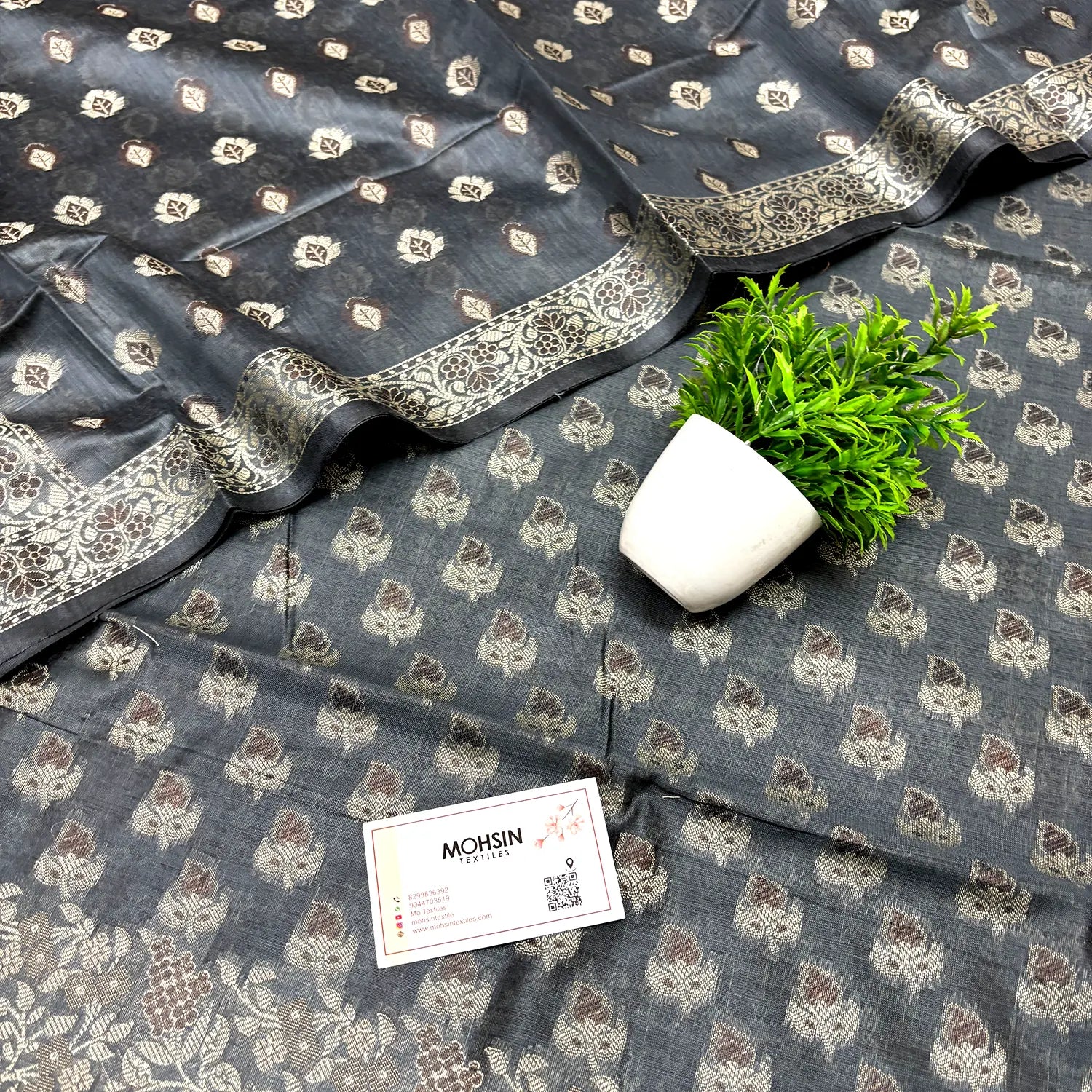 Grey Angoori Buti Cotton Silk Banarasi Suit