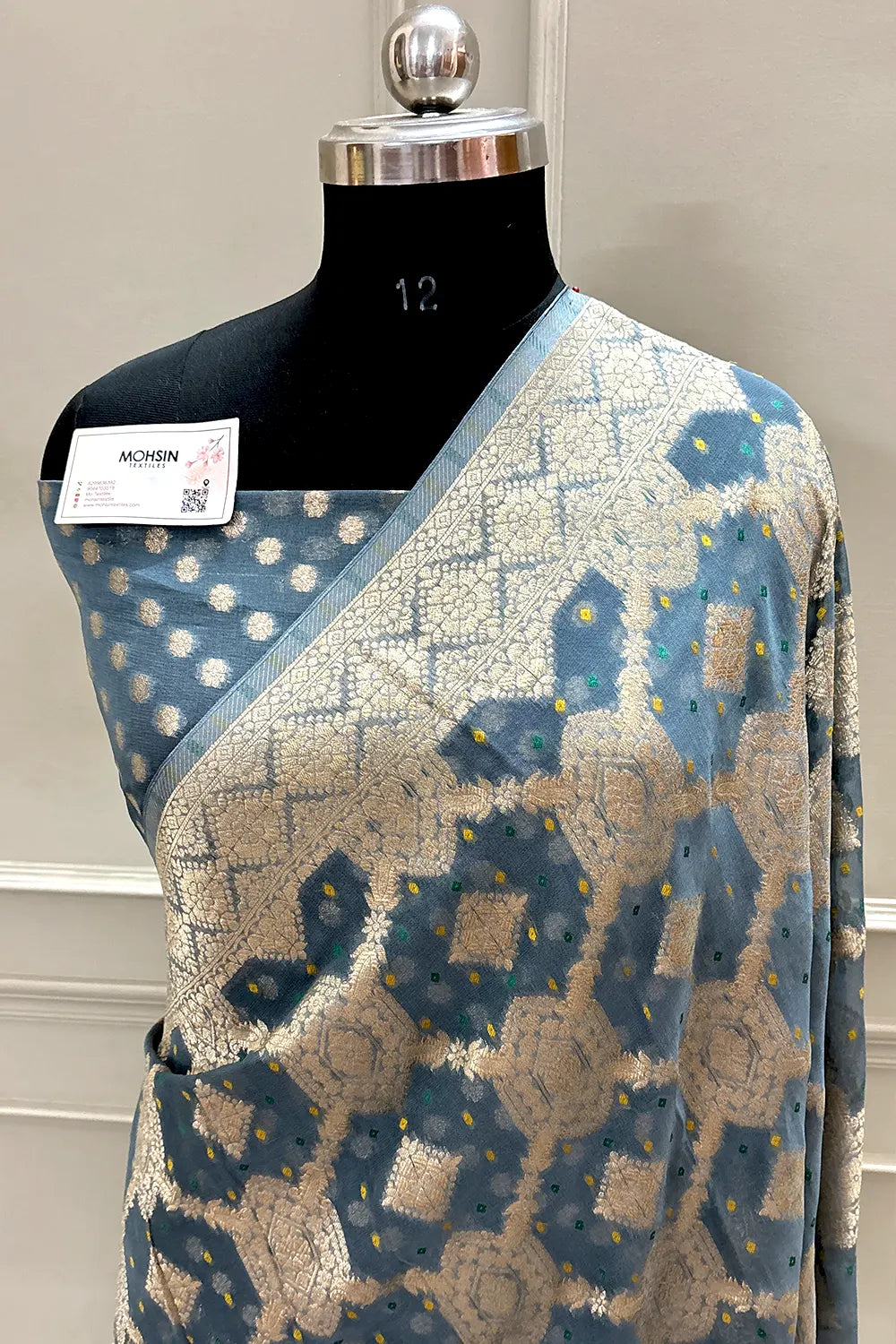 Grey Bandhej Georgette Silk Banarasi Saree