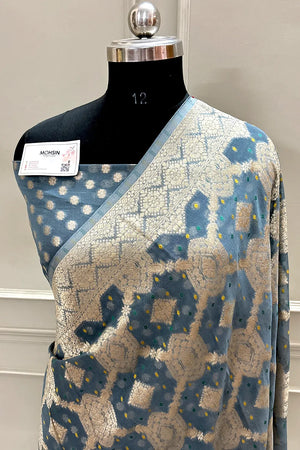 Grey Bandhej Georgette Silk Banarasi Saree