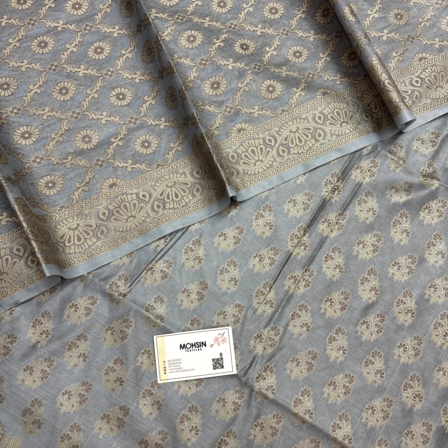 Grey Resham Cotton Silk Banarasi Suit
