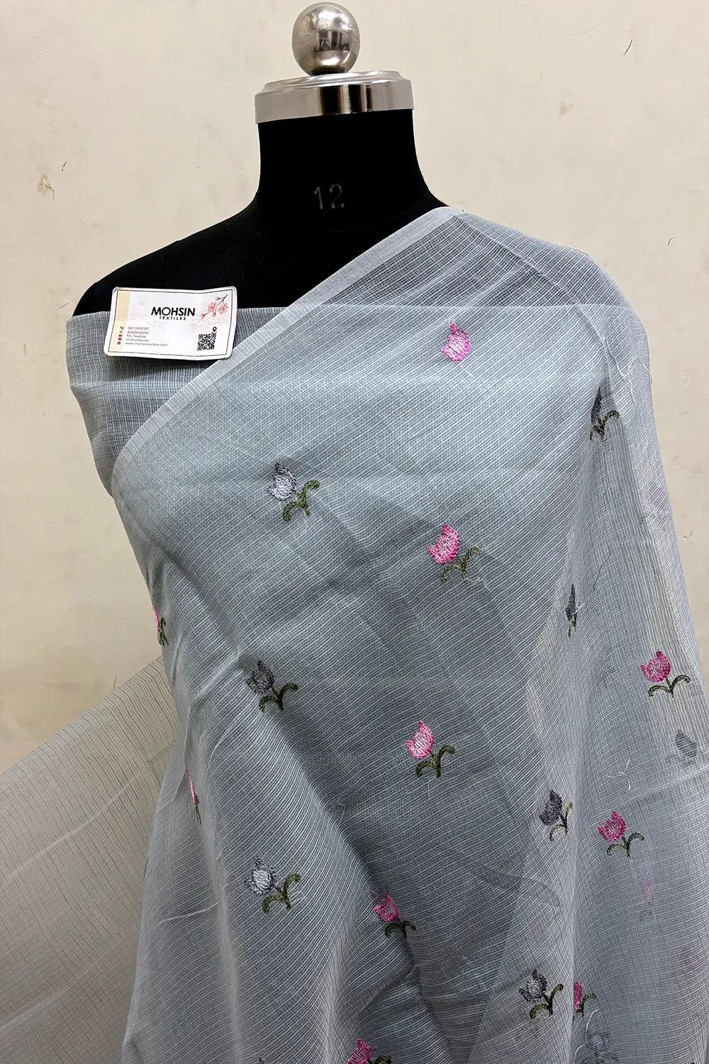Grey Embroidery Lilen Silk Banarasi Saree