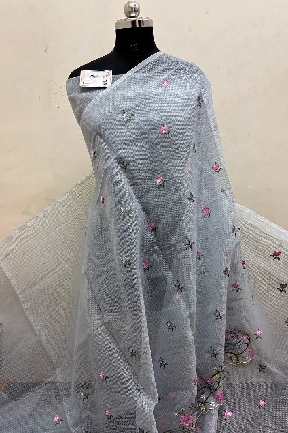 Grey Embroidery Lilen Silk Banarasi Saree