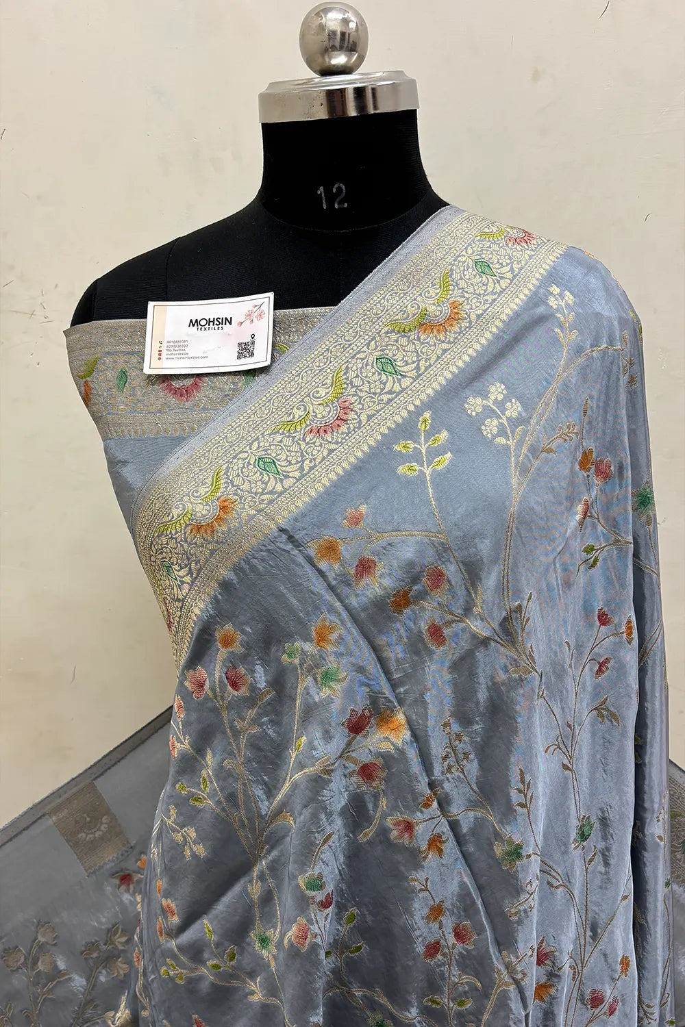 Grey Zari Georgette Silk Banarasi Saree