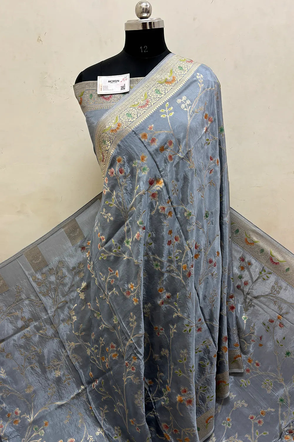 Grey Zari Georgette Silk Banarasi Saree