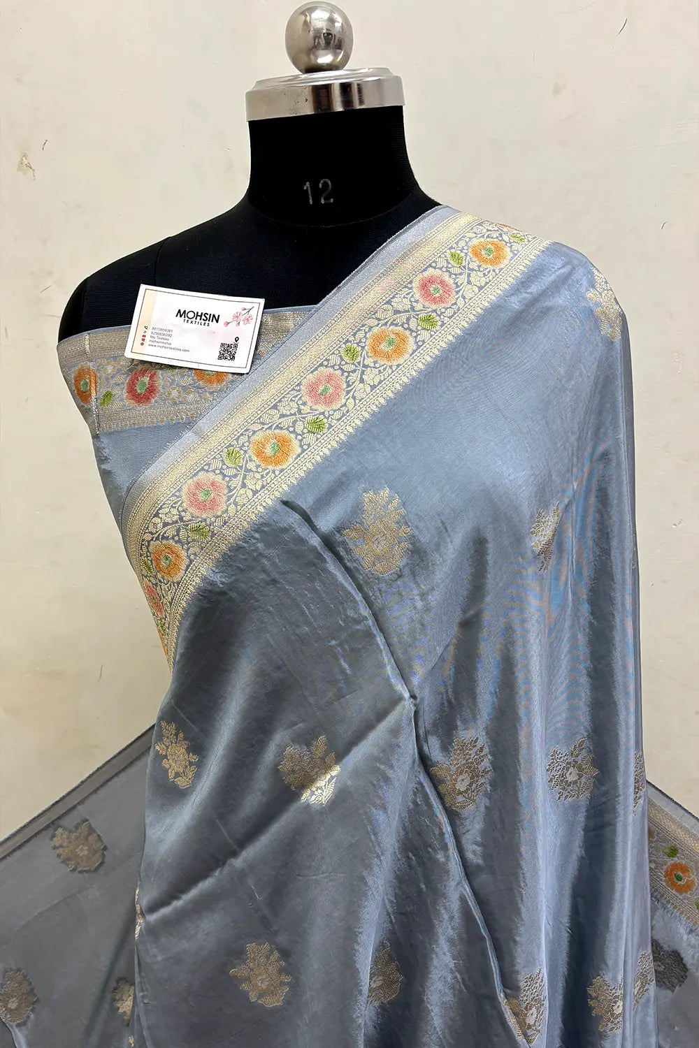 Grey Zari Georgette Silk Banarasi Saree