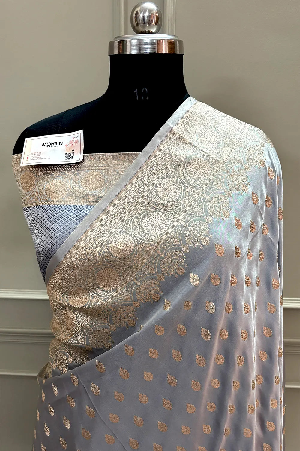 Grey Golden Zari Katan Silk Banarasi Saree
