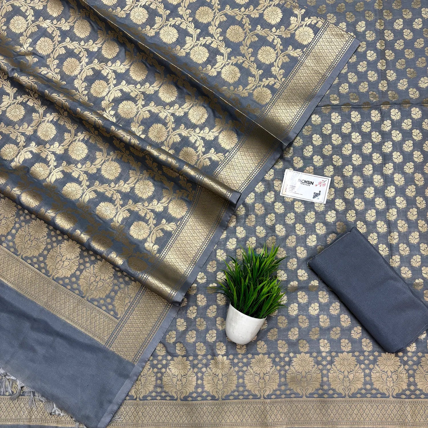 Grey Guldaan Fool Katan Silk Banarasi Suit