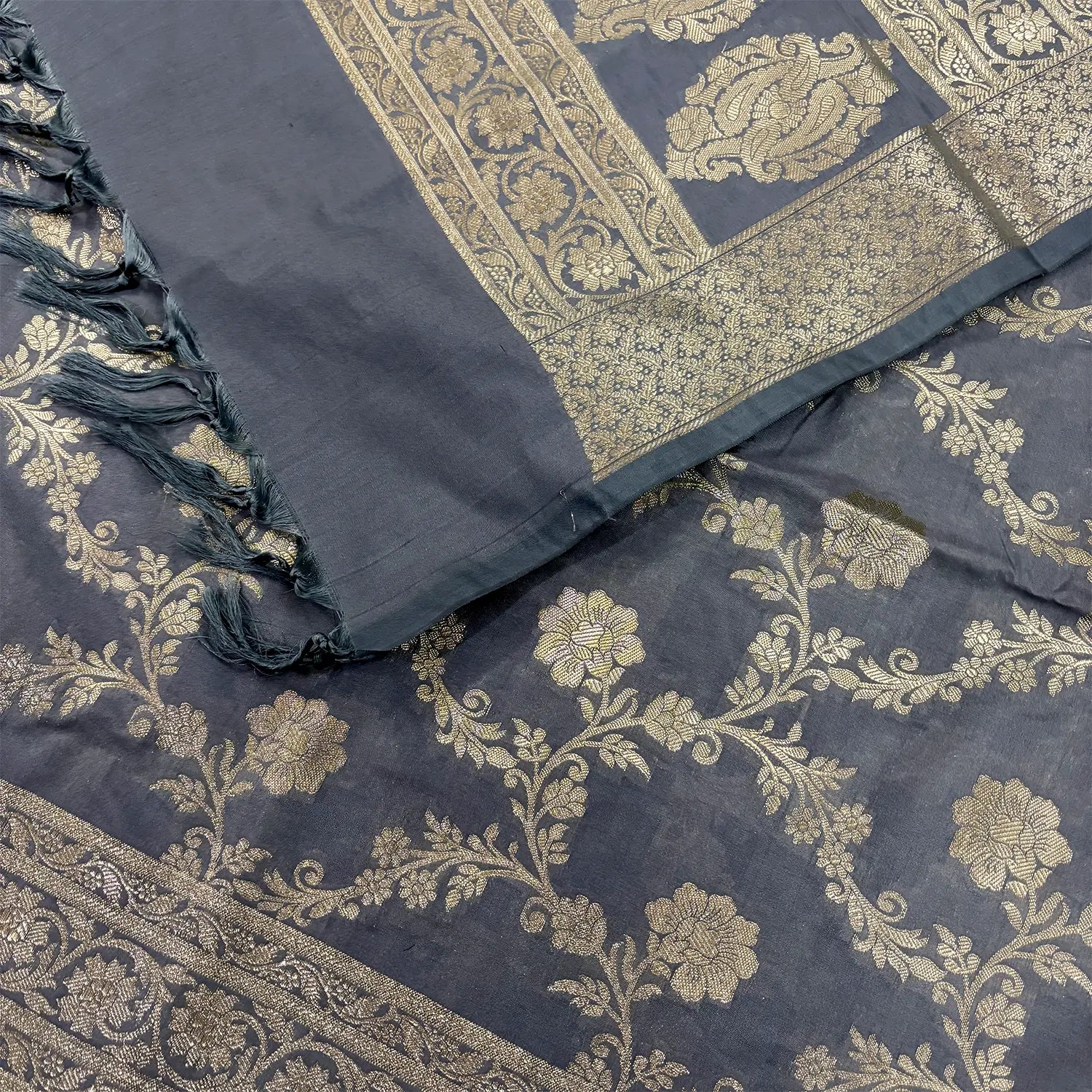 Grey Kashmiri Jaal Katan Silk Banarasi Suit