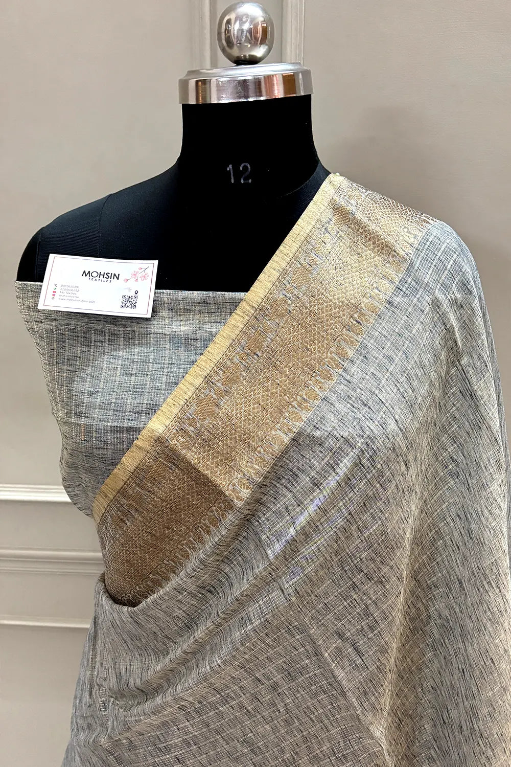 Grey Linen Silk Banarasi Saree