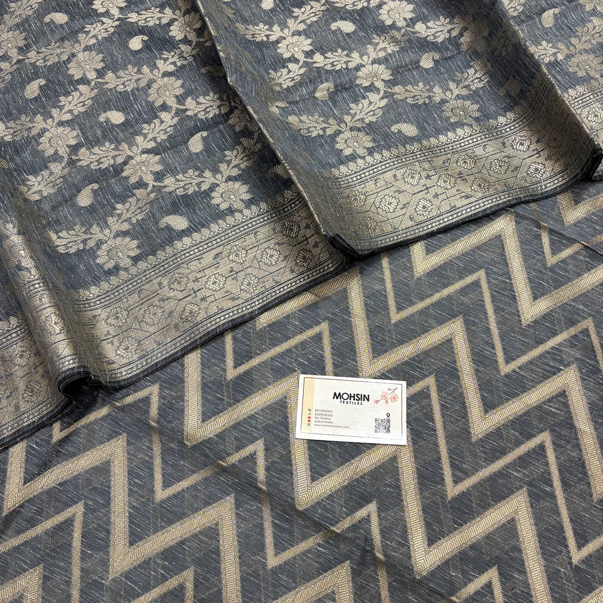 Grey Linen Silk Banarasi Suit