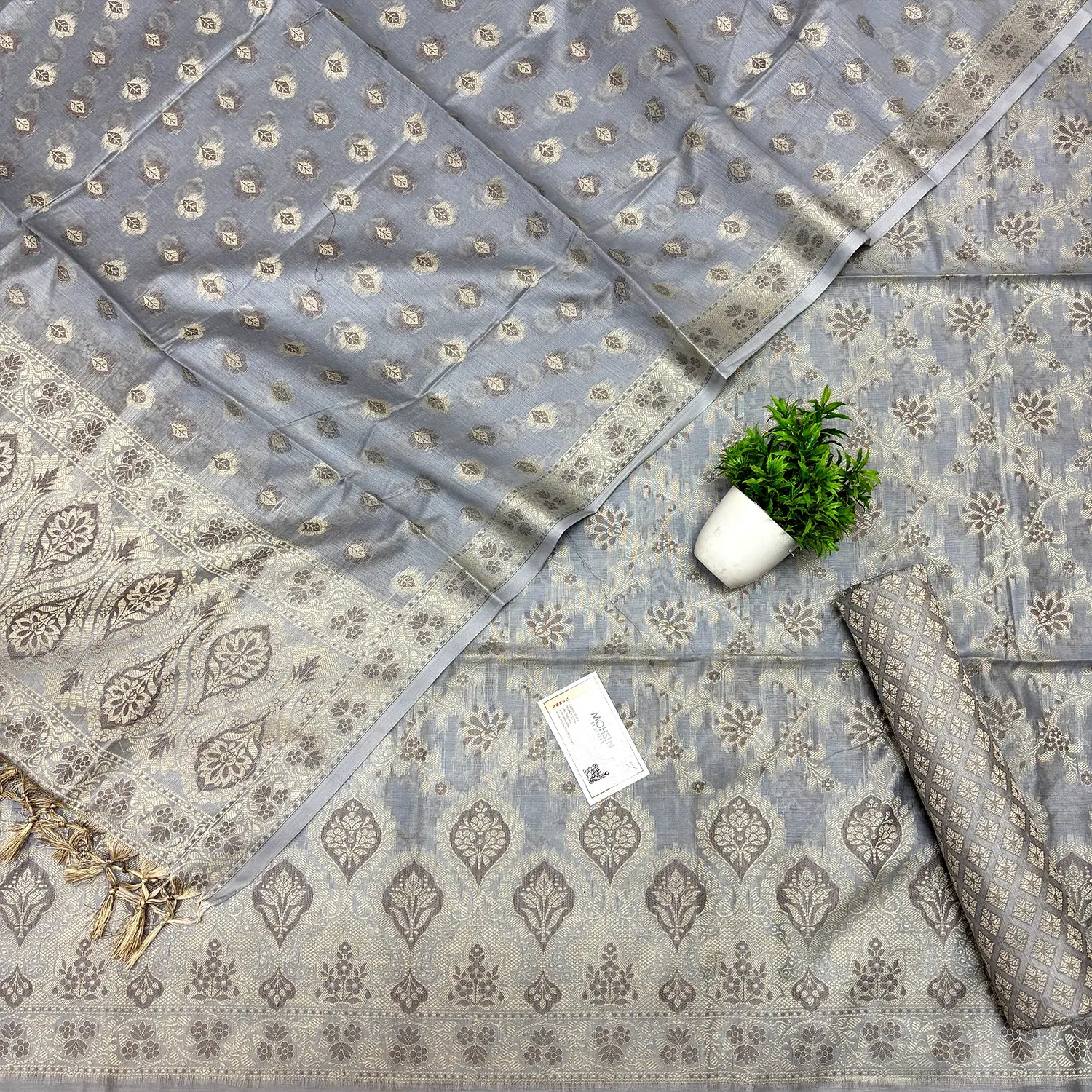 Grey Mogambo Jaal Cotton Silk Banarasi Suit