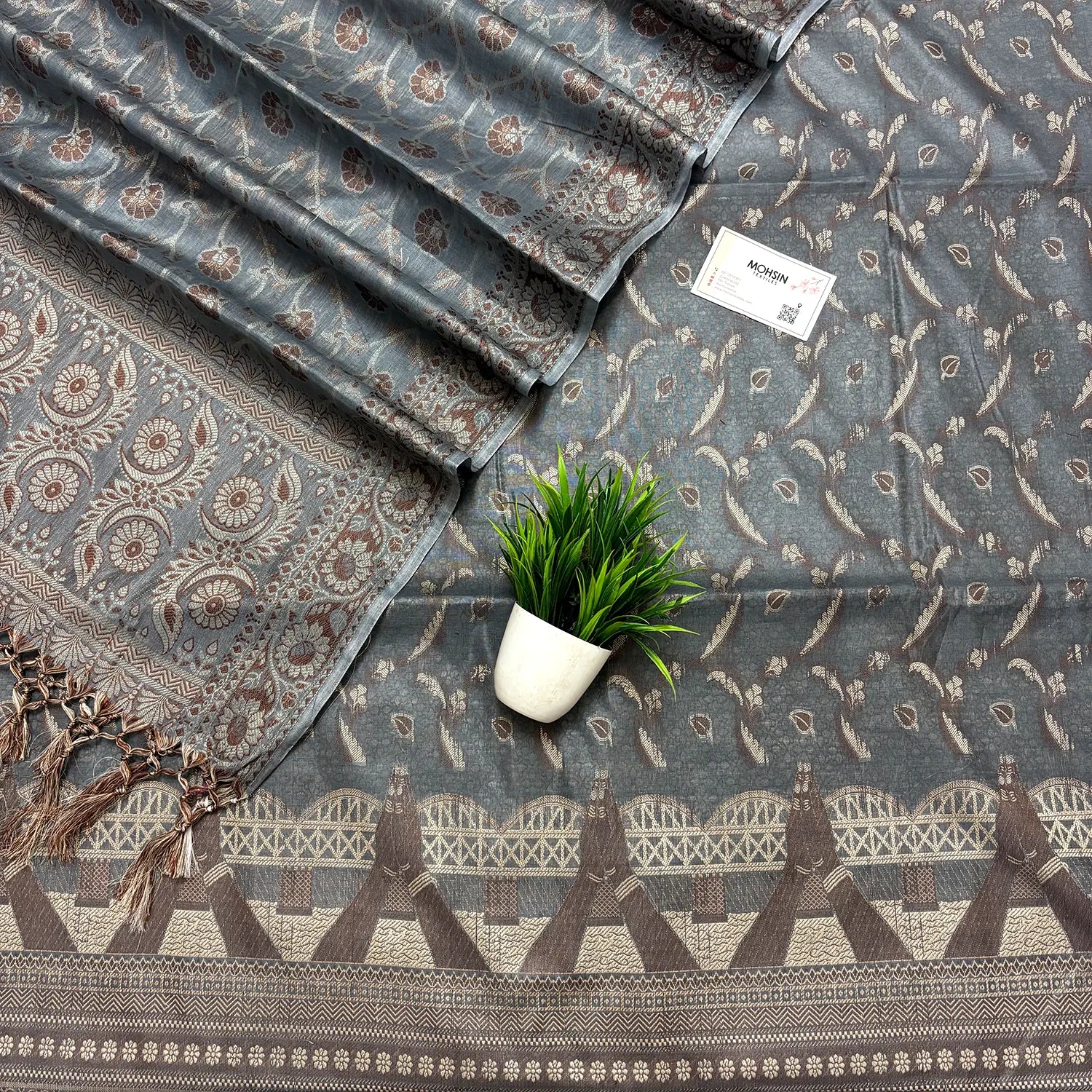 Grey Namo Ghat Cotton Silk Banarasi Suit