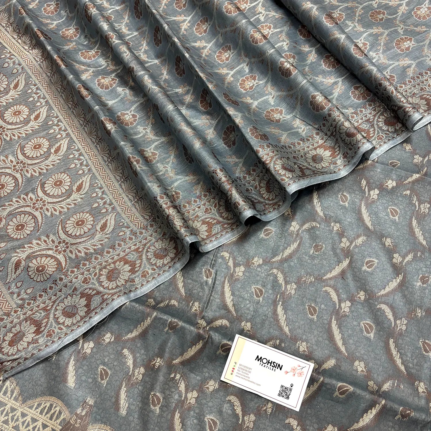 Grey Namo Ghat Cotton Silk Banarasi Suit