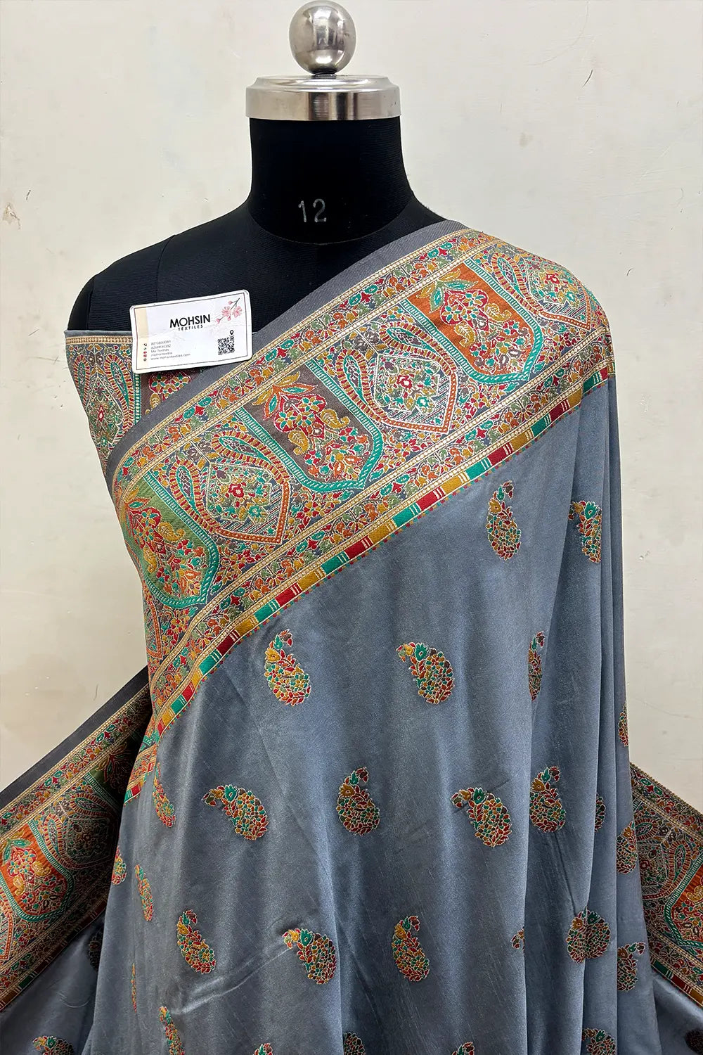 Grey Pashmina Silk Banarasi Saree