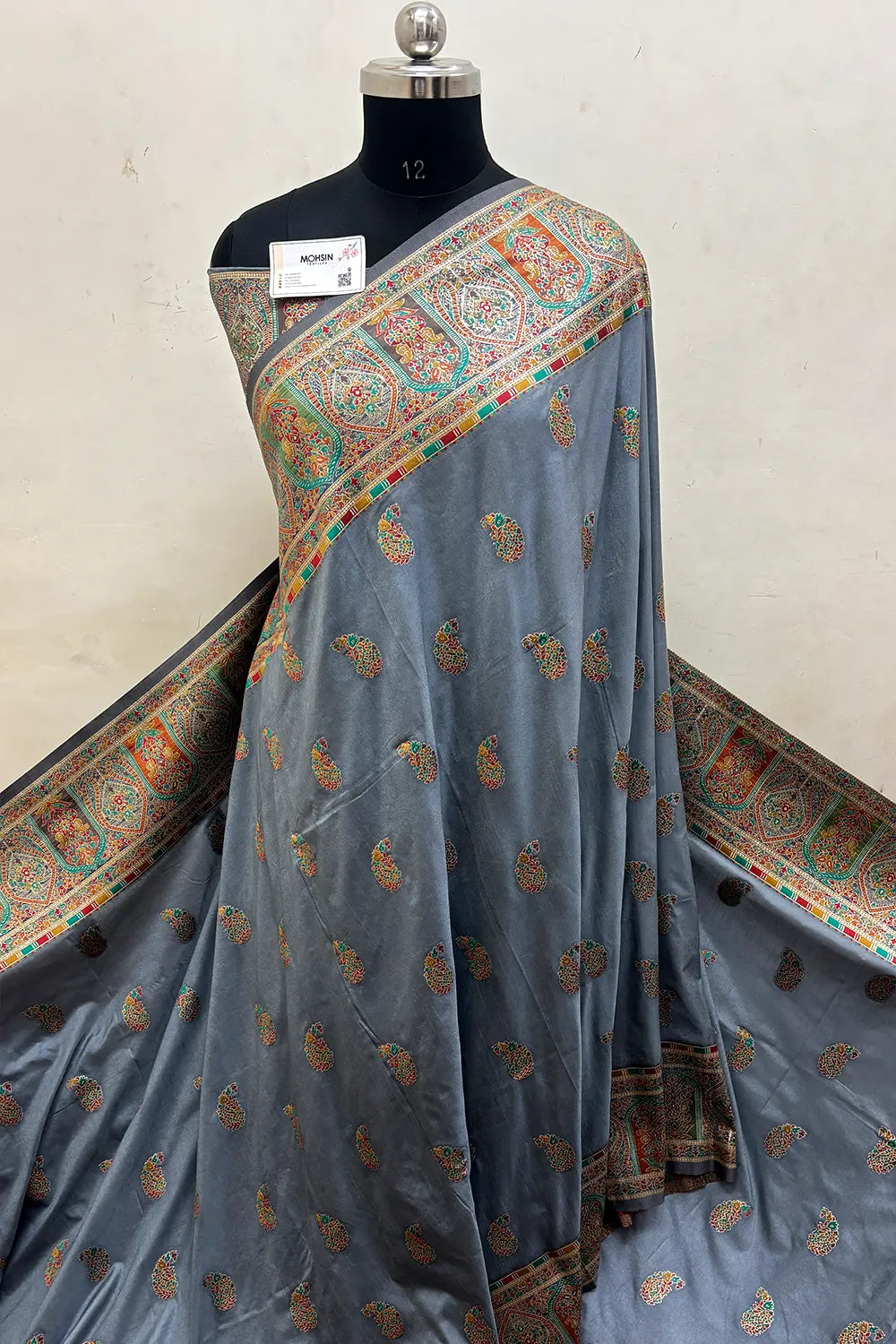 Grey Pashmina Silk Banarasi Saree
