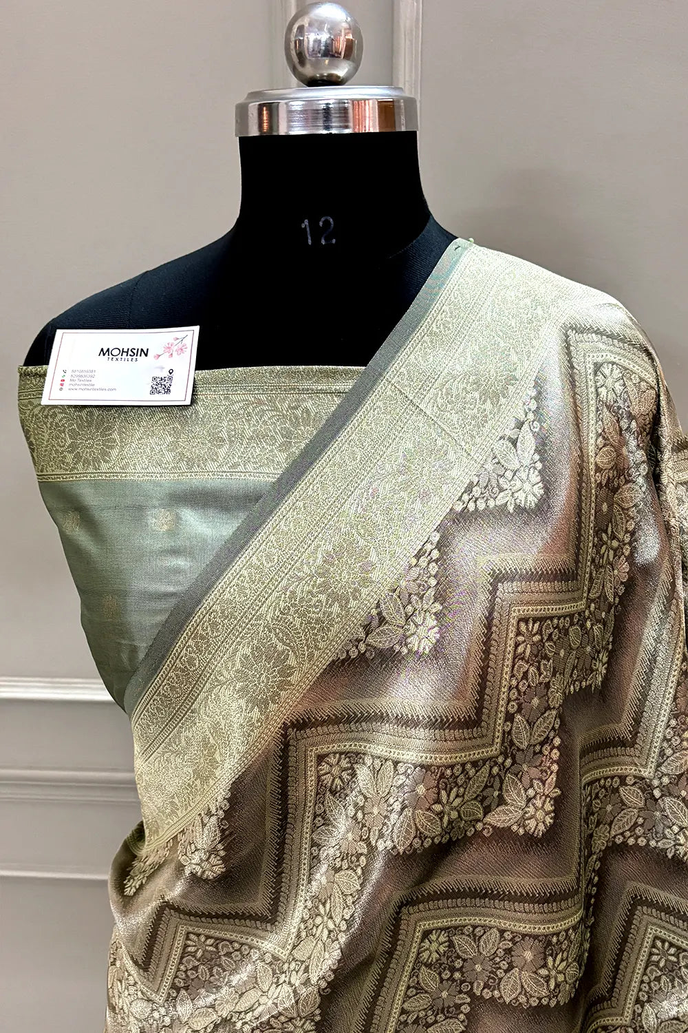 Grey Pashmina Tissue Silk Banarasi Saree