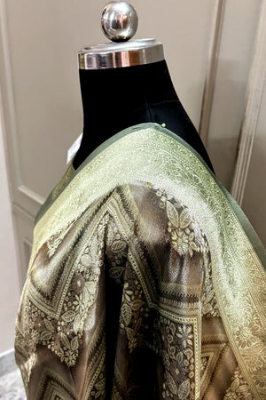 Grey Pashmina Tissue Silk Banarasi Saree