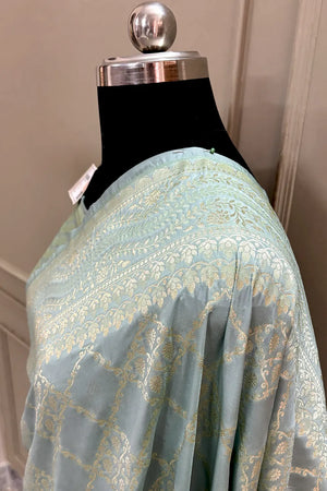 Grey Pi Jaal Katan Silk Banarasi Saree