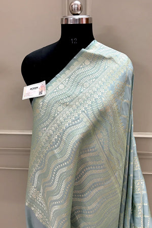 Grey Pi Jaal Katan Silk Banarasi Saree