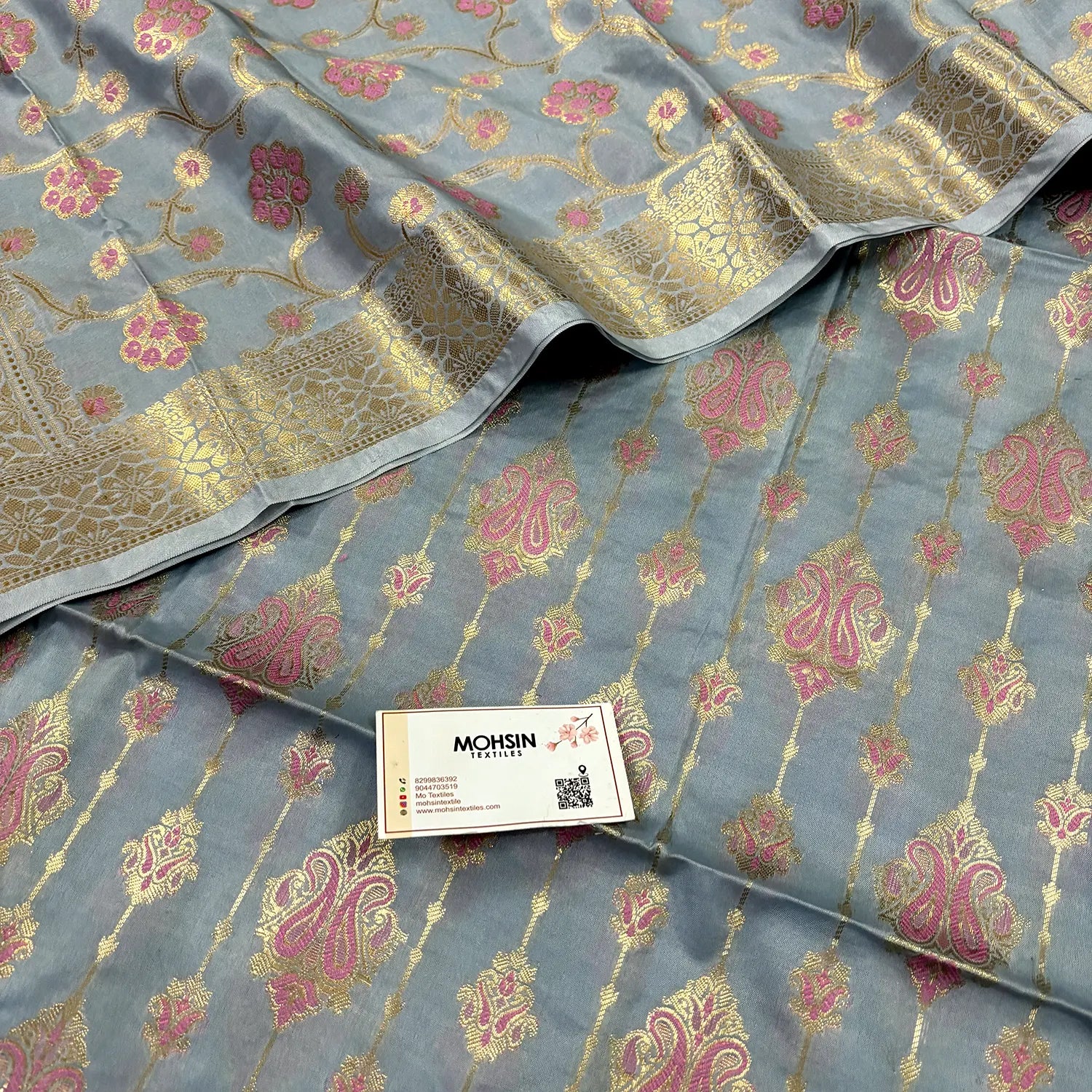 Grey Pink Meena Katan Silk Banarasi Suit