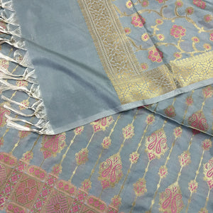 Grey Pink Meena Katan Silk Banarasi Suit