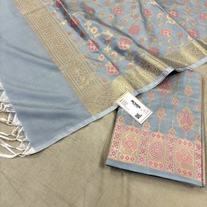 Grey Pink Meena Katan Silk Banarasi Suit