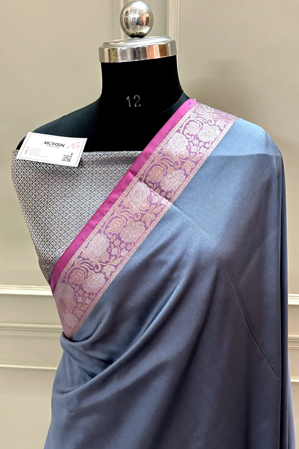 Grey Plain Banarasi Silk Saree