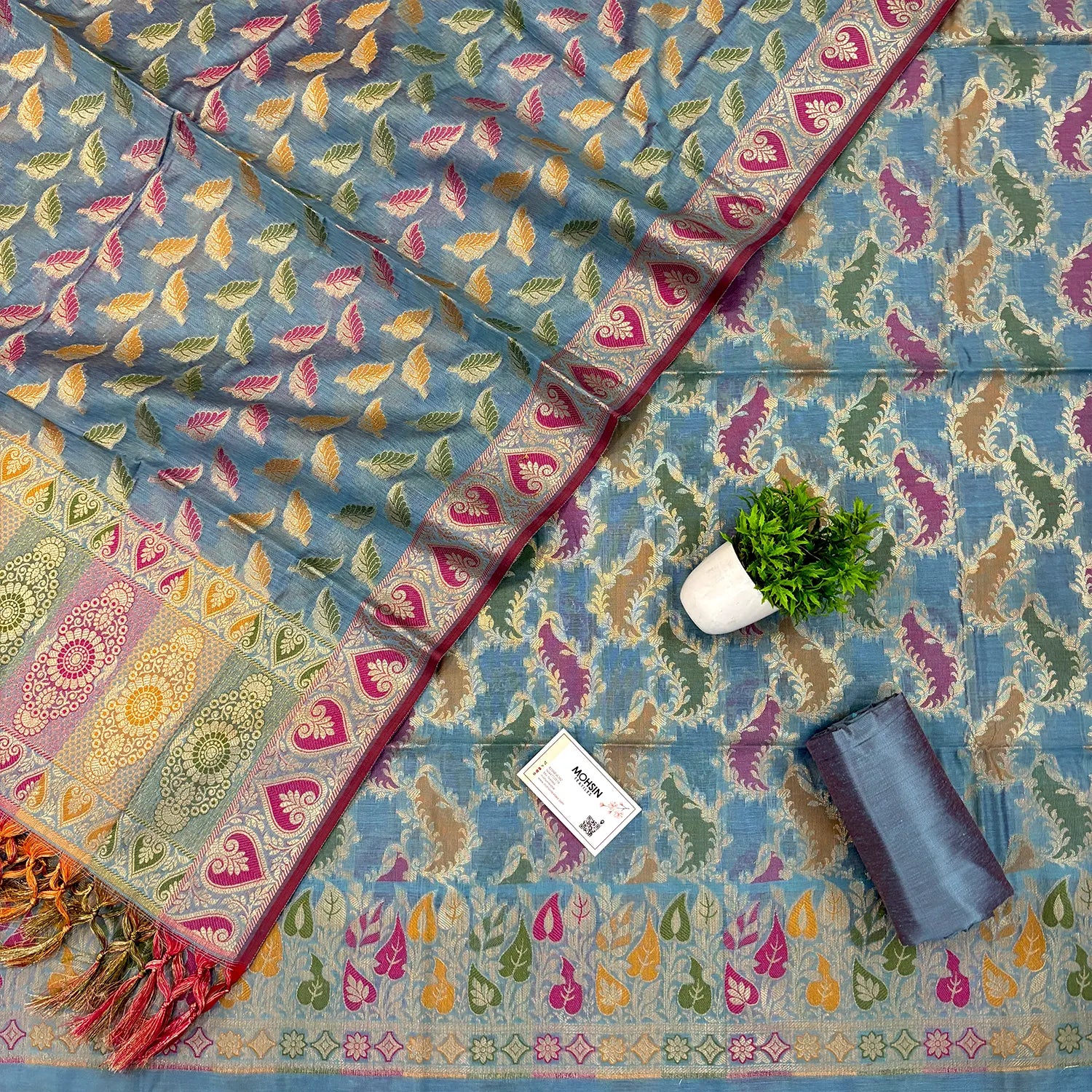 Grey Resham Banarasi Silk Suit