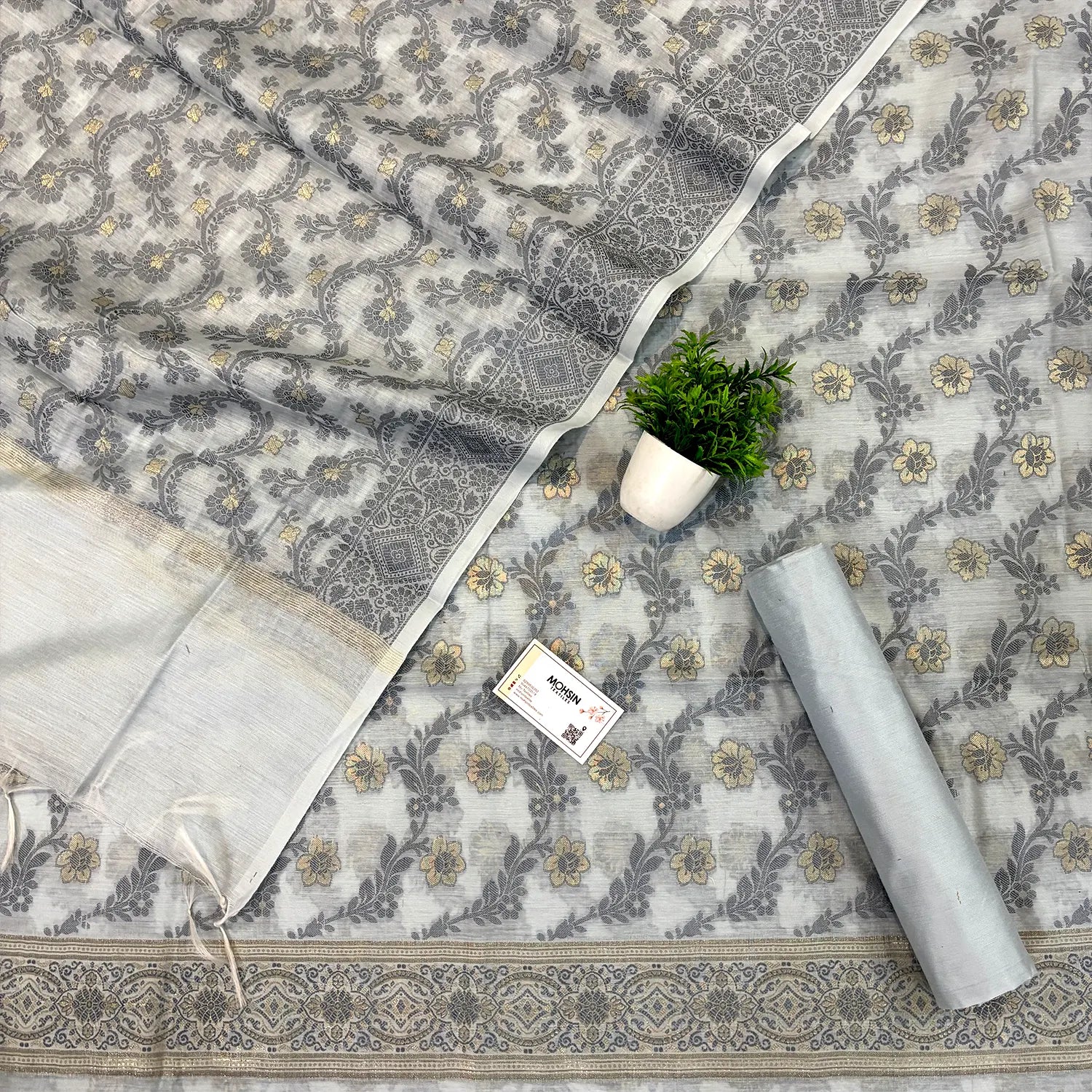 Grey Resham Banarasi Silk Suit