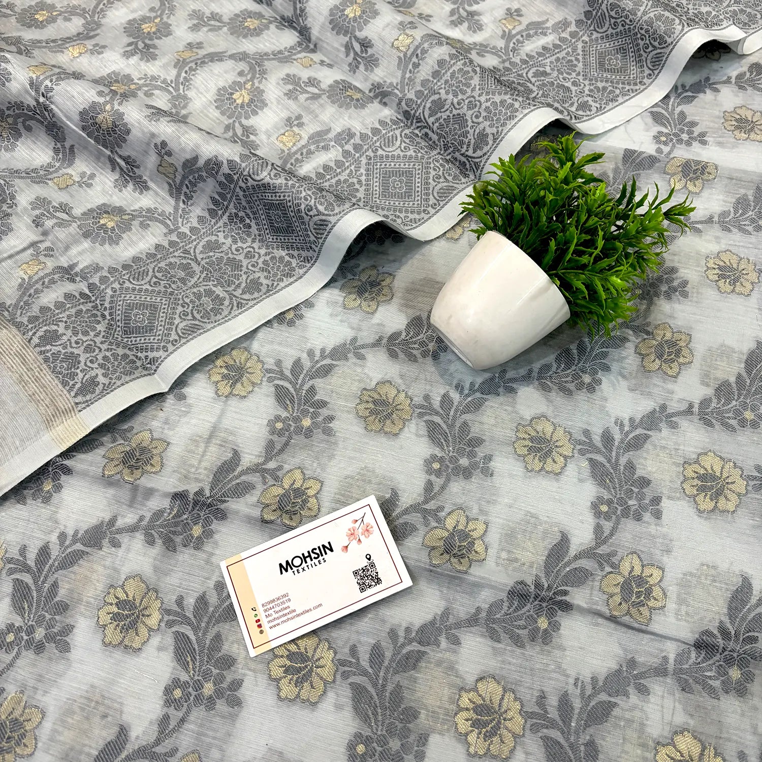 Grey Resham Banarasi Silk Suit