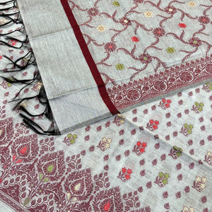 Grey Resham Banarasi Silk Suit