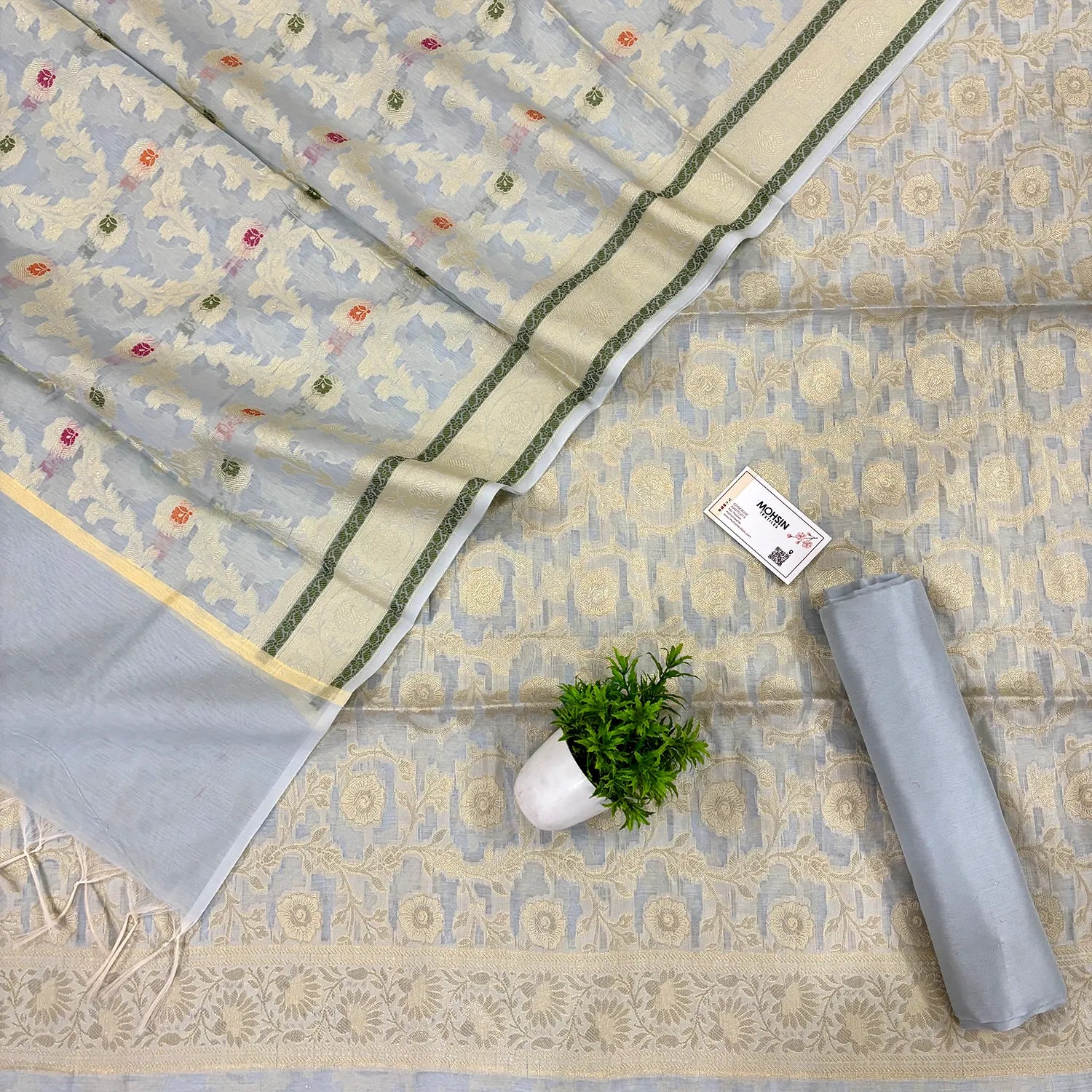 Grey Resham Banarasi Silk Suit