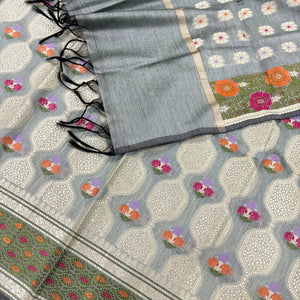 Grey Resham Banarasi Silk Suit