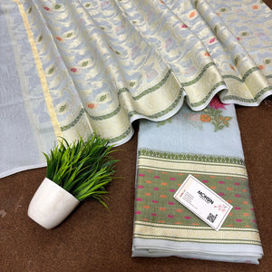 Grey Resham Banarasi Silk Suit