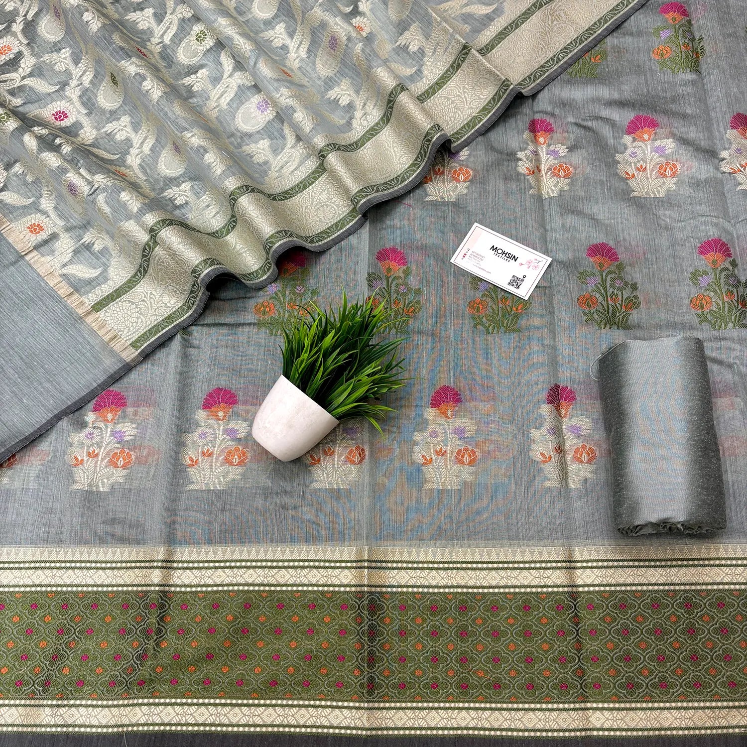 Grey Resham Banarasi Silk Suit