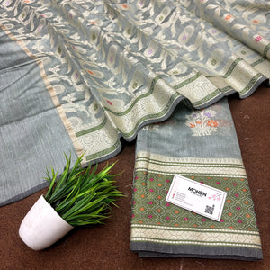 Grey Resham Banarasi Silk Suit