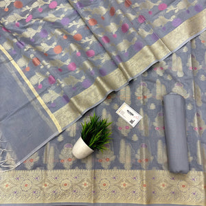 Grey Resham Banarasi Silk Suit