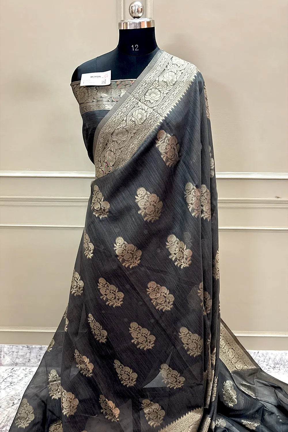 Grey Resham Zari Cotton Silk Banarasi Saree