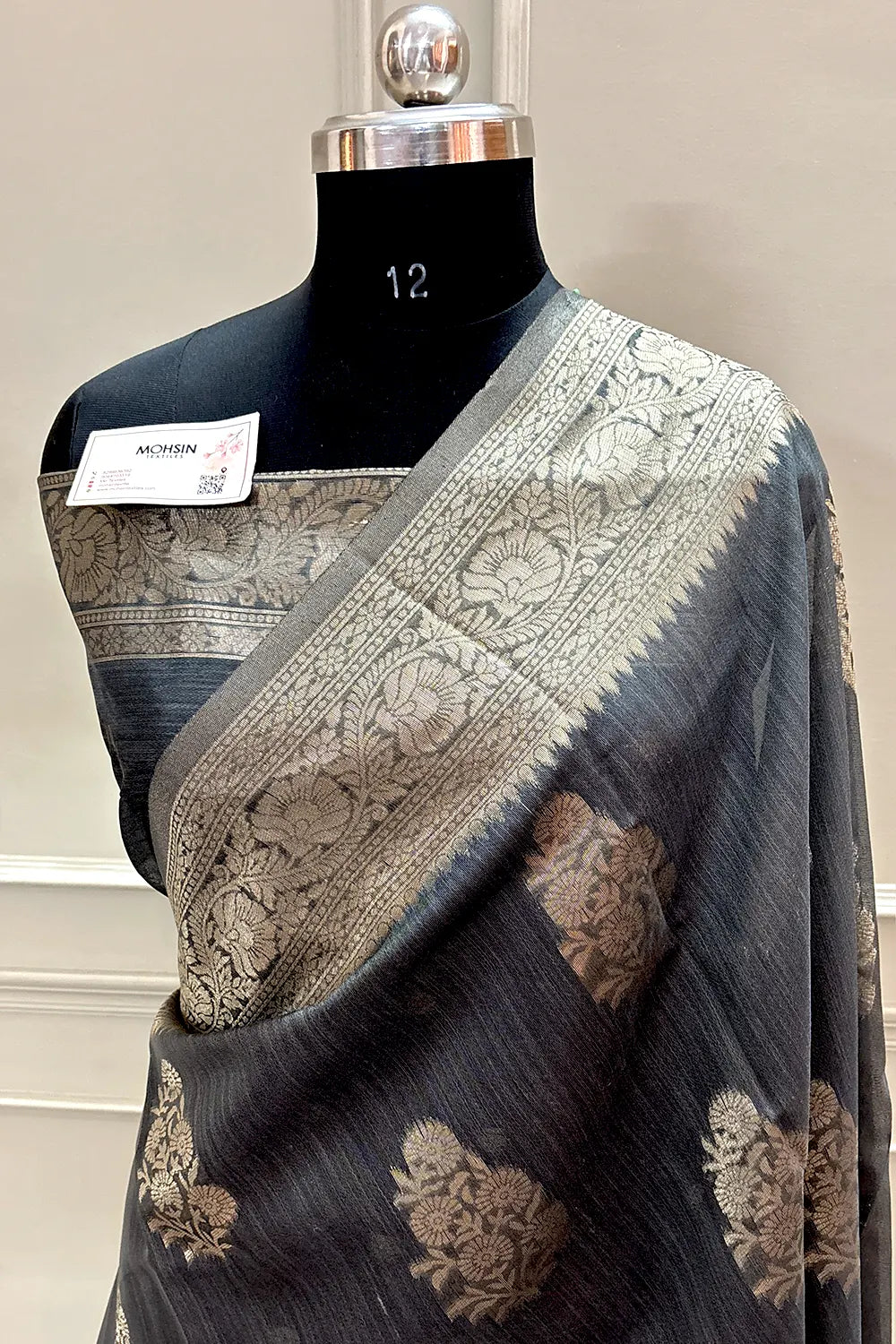 Grey Resham Zari Cotton Silk Banarasi Saree