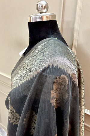 Grey Resham Zari Cotton Silk Banarasi Saree